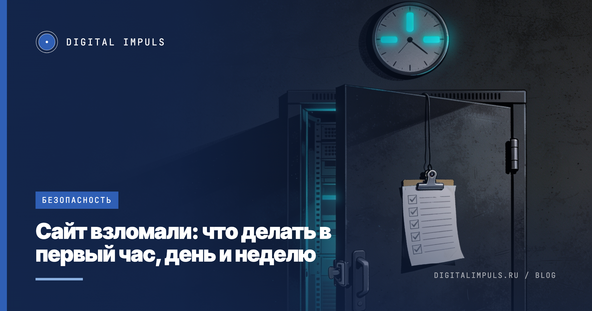 Часы с тремя отметками: первый час, первый день, первая неделя после взлома сайта